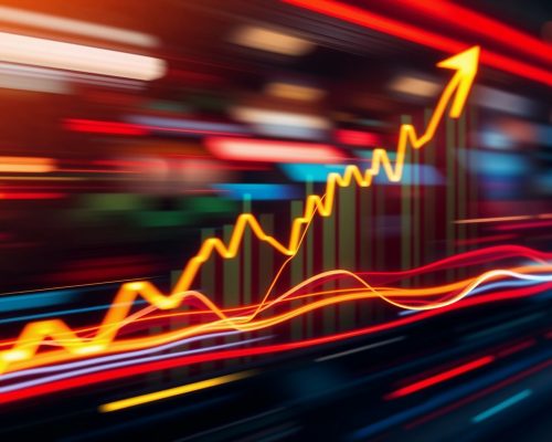 A modern financial infographic with dynamic charts and graphs visualizing business growth, stock trends, and forecasts for data analysis.