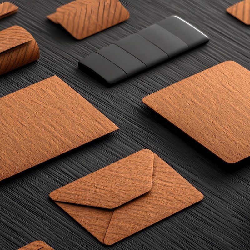 Brown Textured Branding Mockup Kit on Dark Surface
