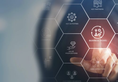 Business Model Canvas concept.  Innovative tool that helps entrepreneurs and business owners to map out business model in a structured and concise way. Overview of the key elements of a business.